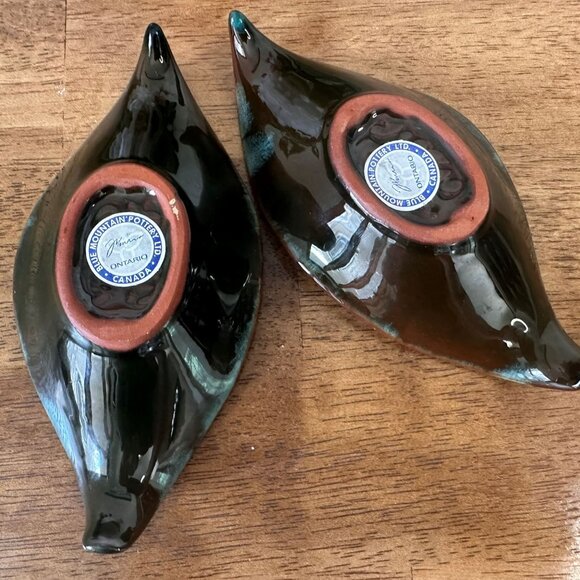 Vintage Blue Mountain Pottery Leaf Candle Holders Canadian Drip Glaze Midcentury - Picture 6 of 6